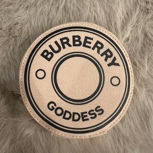 Burberry Beige Canvas 'Goddess' Round Cosmetic Pouch with Black Print